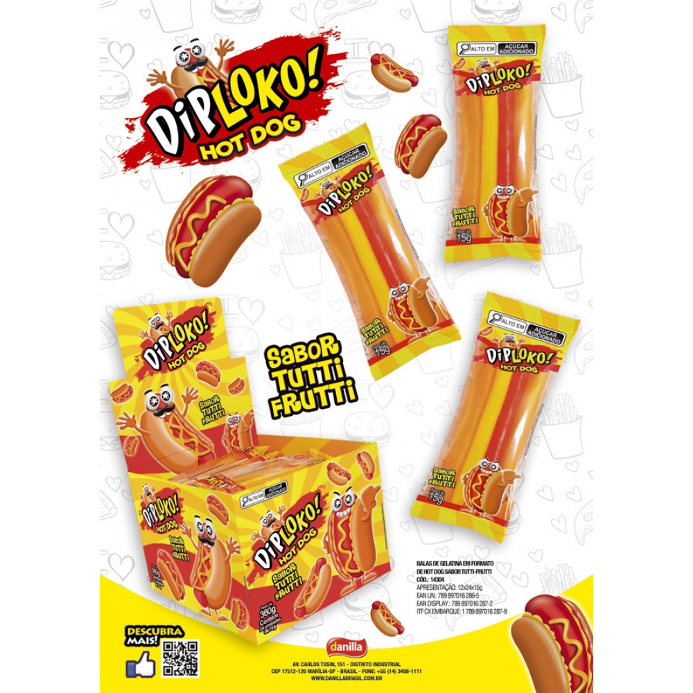 01776 - DIPLOKO HOT DOG GUMMY 24X15G - 01776