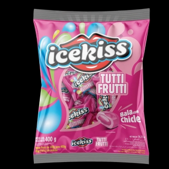 02283 - BALA DURA ICEKISS CHICLE TUTTI FRUTTI 400G