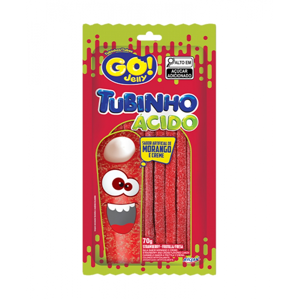 01962 - BALA TUBINHO GO JELLY MORANGO ACIDO 70G - 01962
