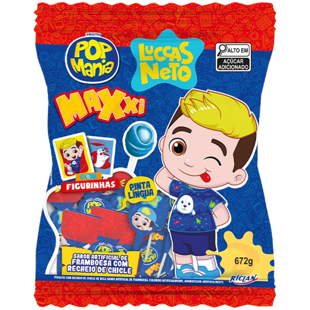 01909 - PIRULITO POP MANIA MAXI LUCCAS NETO FRAMBO 28G - 01909