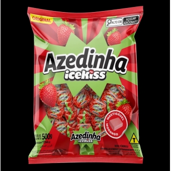 02280 - BALA DURA ICEKISS AZEDINHA CHICLE MORANGO 400G
