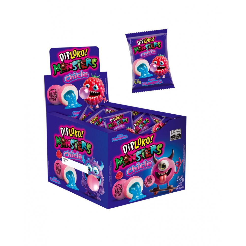 01676 - DIPLOKO MONSTER CHICLE FRAMBOESA 40X6,8G - 01676