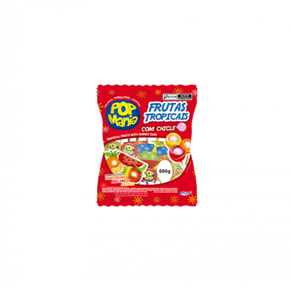 01907 - PIRULITO POP MANIA FRUTAS TROPICAIS 500G - 01907