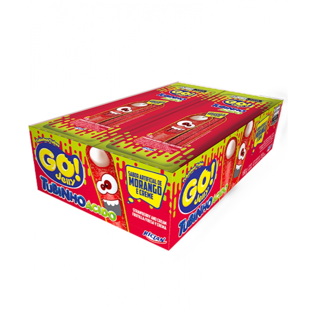 01968 - BALA TUBINHO GO JELLY MINI MORANGO ACIDO 12X15G - 01968