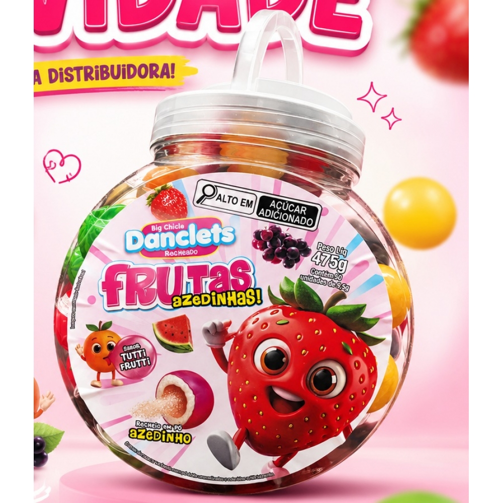02169 - DANCLETS POTE FRUTAS RECHEIO AZEDINHO 50X9,5G - 02169