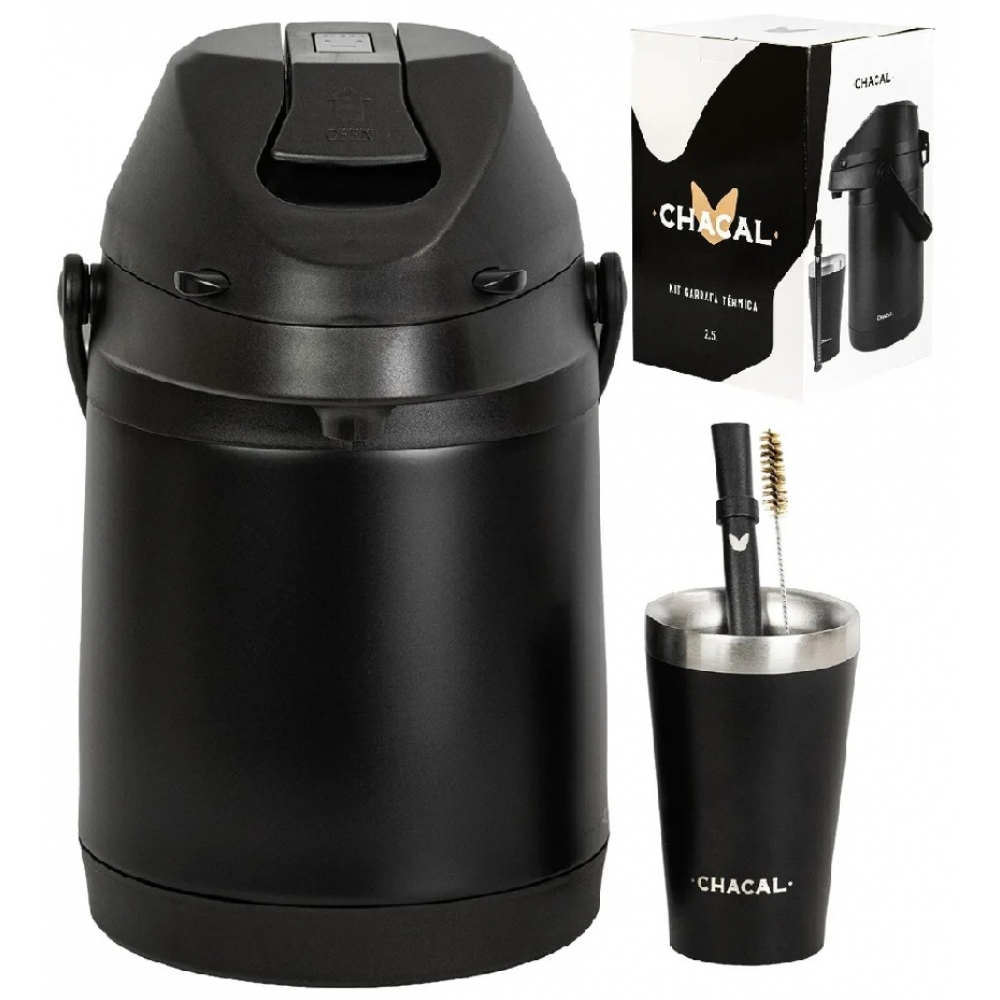 02029 - KIT GARRAFA TERMICA 2.5L INOX PRETO CHACAL - 02029