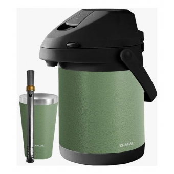 02252 - KIT GARRAFA TERMICA CHACAL 2.5L INOX VERDE OLEO